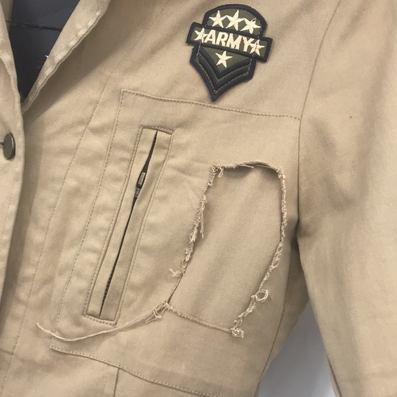 New Vintage Y2K Distressed Deconstructed Army Military Made In Italy Jacket NWT - Picture 3 of 16